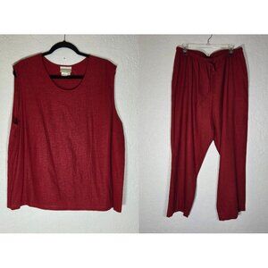 Coldwater Creek Womens 2-Piece Linen Top , Cropped Pants Red Lagenlook 1X